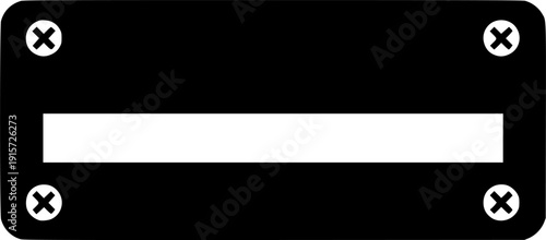 Black rectangular mail slot or label holder icon with screws, minimalist flat vector silhouette design isolated on white background
