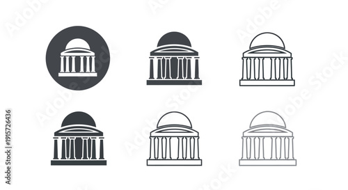 The set of six courthouse building icons shows different styles.
