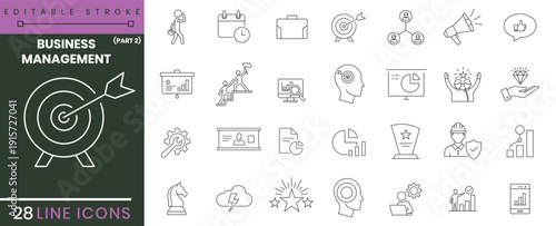 Business management icons collection featuring leadership strategy target and success elements