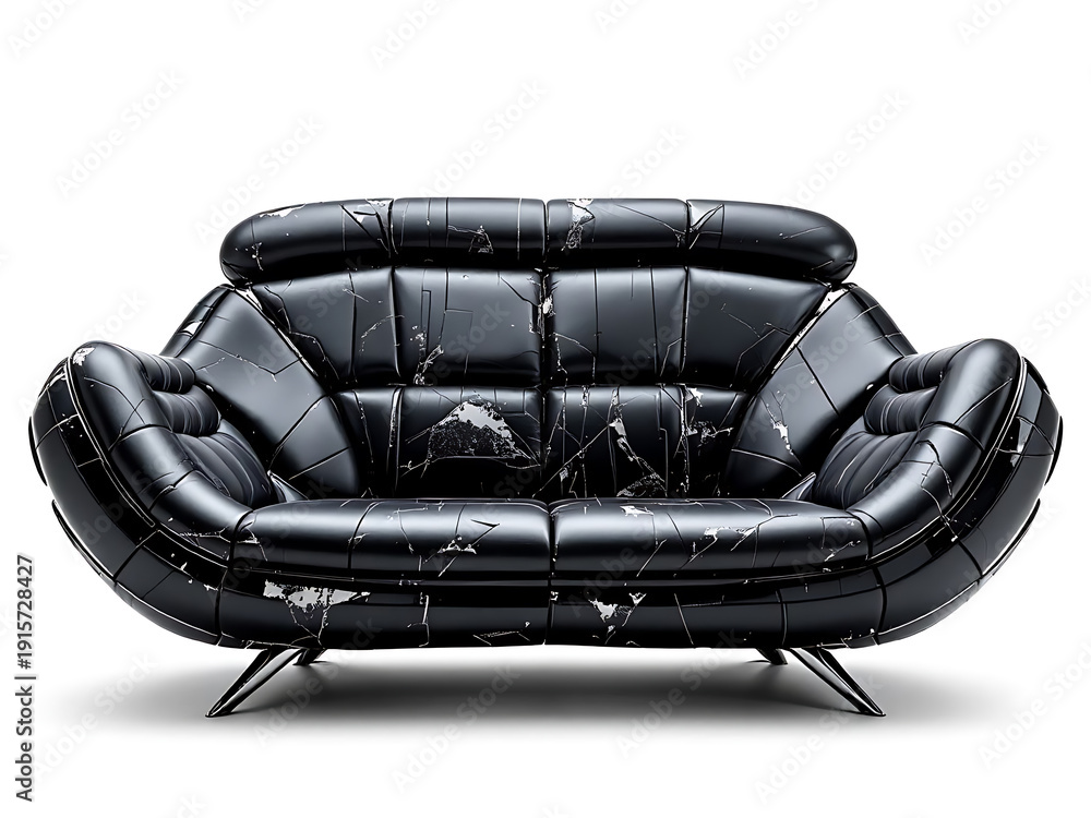 Obraz premium Modern Black Leather Sofa Futuristic Design Living Room Luxury Furniture Minimalist