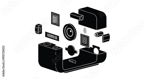 Disassembled smartphone components floating in air smartwatch parts illustration for technology and electronics concept