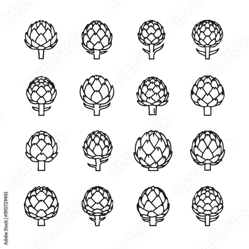 Artichoke Icons Pattern Simple Line Drawings Vector Set