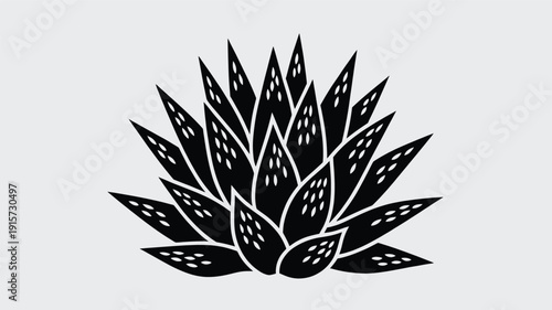 Stylized agave plant illustration in black on white background