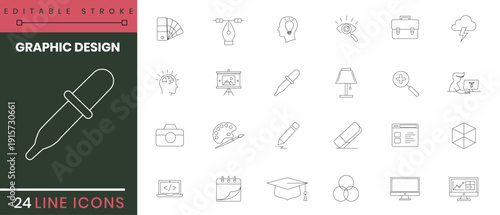 Graphic design tools icon set featuring creative art software digital drawing and color tools