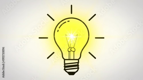 Simple Hand Drawn Light Bulb Illustration with Bright Glow.