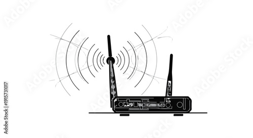 Modern wireless router with signal waves on white background, symbolizing internet connectivity and network technology