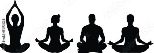 Set of Yoga Meditation Silhouettes, vector file full editable 