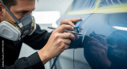 Professional auto body technician repairing car dent with precision tools