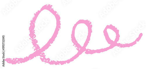 Pink curved scribble line with loops isolated on transparent background. Hand drawn grunge swirled crayon stroke with rough texture. Simple childish squiggle line vector illustration