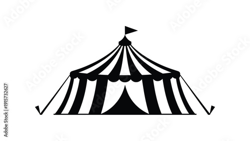 Vibrant circus tent with flag on white background