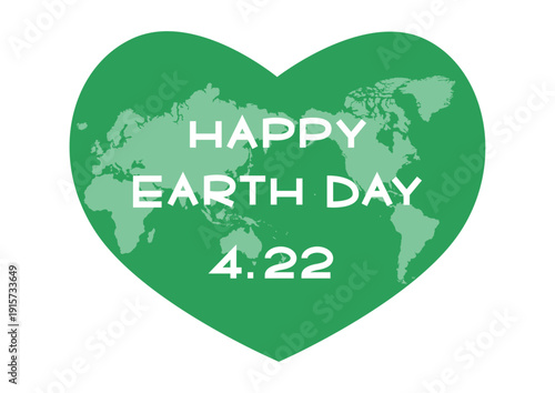 アースデーのイラスト 緑色ハートの世界地図