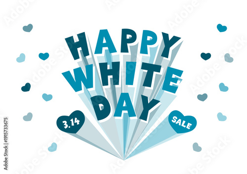 ホワイトデーの飛び出す文字とハートのイラスト