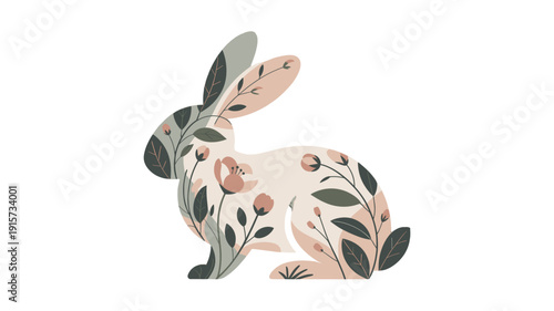Floral bunny illustration with soft color palette and unique artistic style.
