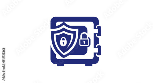 Safe Box with Shield and Lock Icon.