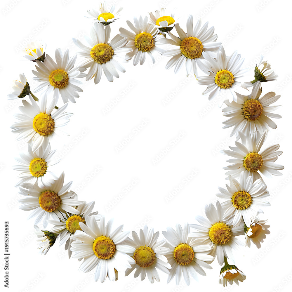 Obraz premium daisy flower crown circular arrangement isolated on pure white background 