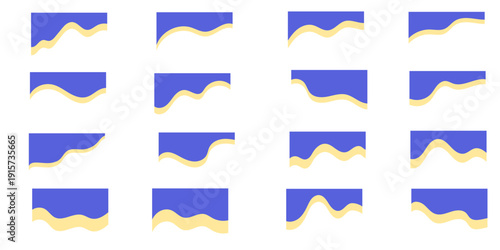 Set of blue wave separator footers, modern dividers shapes vector illustration. Header Border Shapes for Websites. Vector Banner Designs. Abstract Web Dividers. Wave Page Section Elements
