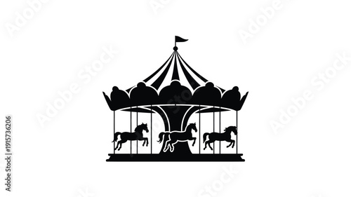Vintage carousel with horses in black silhouette design