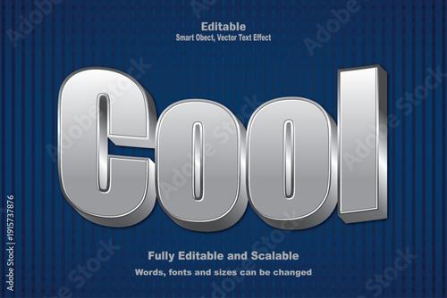 Cool silver metallic 3D text effect with editable vector typography.