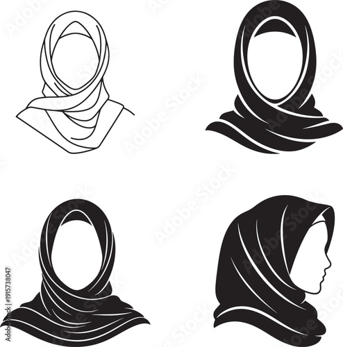 Muslim Woman Hijab Silhouette Icon Set