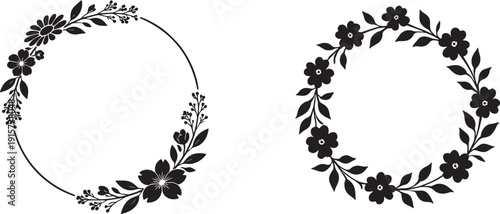 Minimalist Botanical Floral Wreaths and Circular Silhouette Frames