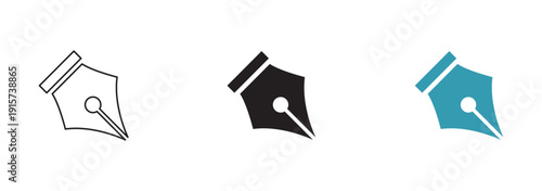 A stylized vector graphic of a fountain pen nib writing in a minimalist design.