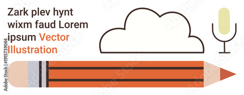 Creativity, education, media, content creation, idea sharing, digital tools. A cloud, pencil and microphone with clean lines. Creativity and education concept
