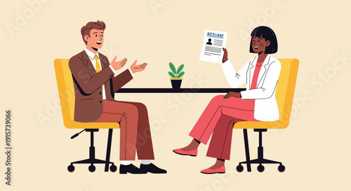 Two professionals engaged in a discussion at a desk with documents in a modern office setting