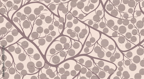 A close-up view of a seamless pattern featuring abstract branches and leaves in a minimalist design