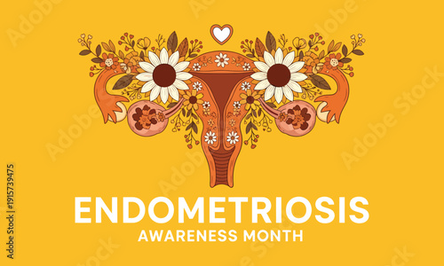 Endometriosis awareness month graphic with floral uterus design