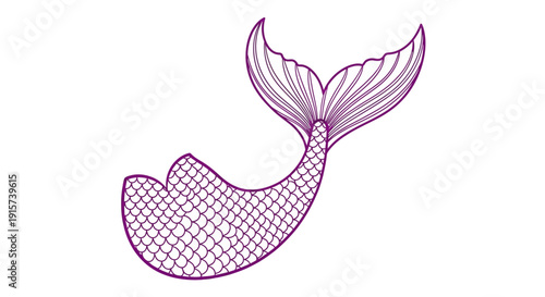 Mermaid tail illustration with intricate scales and flowing fins depicted in a minimalist style