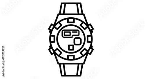 A digital illustration of a modern watch with a sleek design viewed from the front