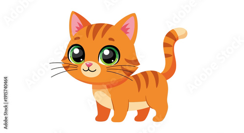 Adorable cartoon cat illustration with vibrant orange fur and playful demeanor in a simple environment viewed from the side.