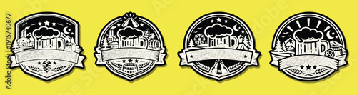 Vintage Craft Brewery Badge Set for Custom Beer Labels and Embroidery