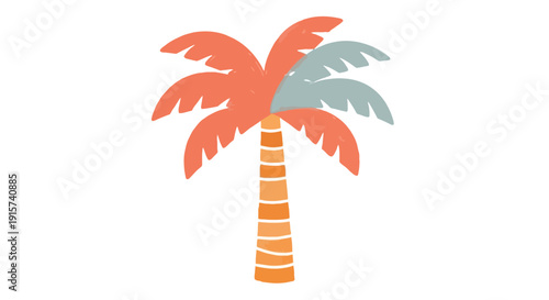 Palm tree illustration with vibrant orange and gray leaves, symbolizing tropical climate and serene environment from a straightforward viewpoint