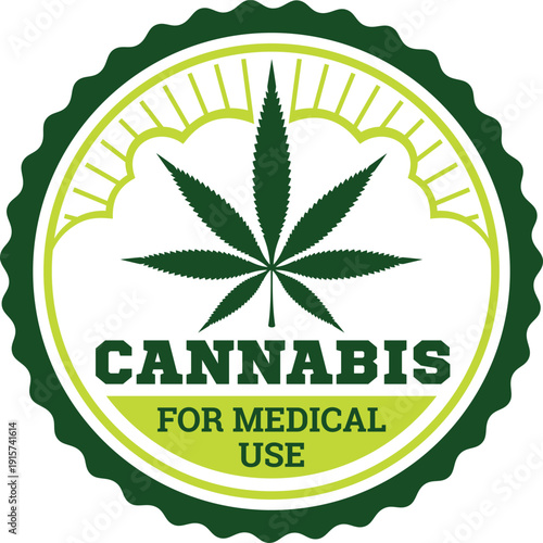 Cannabis medical herb logo. Green leaves weed