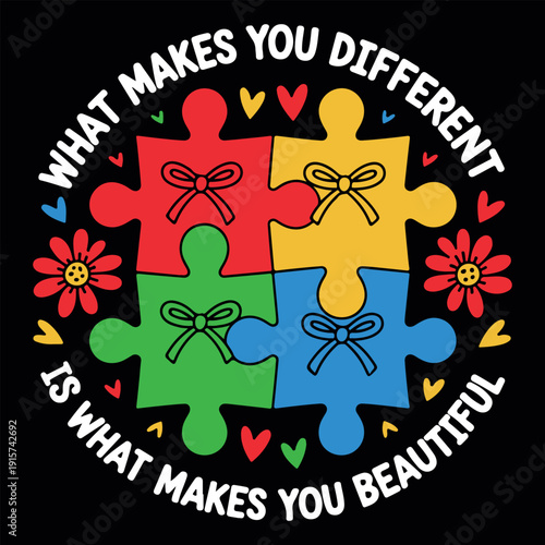 Colorful Puzzle Pattern Funny Autism Awareness T-shirt Design