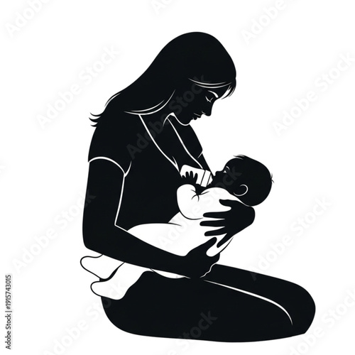 Mother nursing baby close up isolated on transparent background.