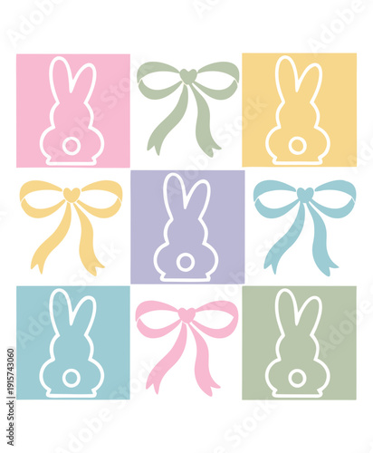 A minimalist Easter-themed design grid of 9 squares arranged in a 3x3 layout