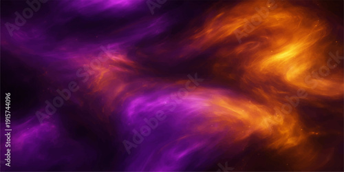Abstract red and blue clouds swirl in a dark stormy sky creating a celestial galaxy background with sunset light and a rainy cloudscape