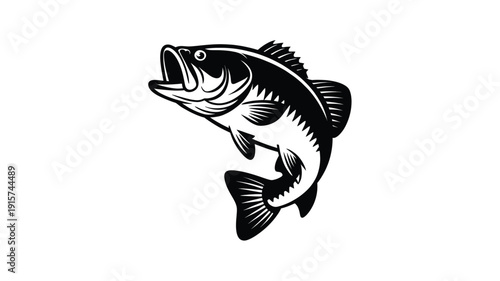 Black and white bass fish logo design element