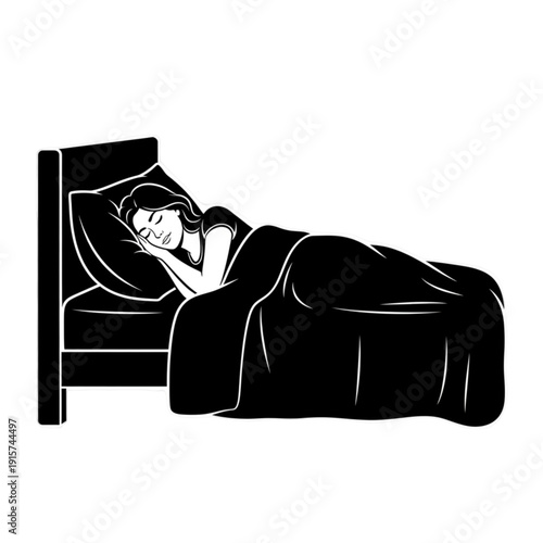 Woman Sleeping in a Bed isolated on transparent background.