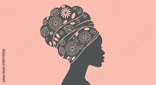 Elegant woman with stylish floral headwrap in modern silhouette