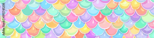 Pastel rainbow mermaid scales seamless pattern background. Cute iridescent texture creating a dreamy fantasy wallpaper for packaging