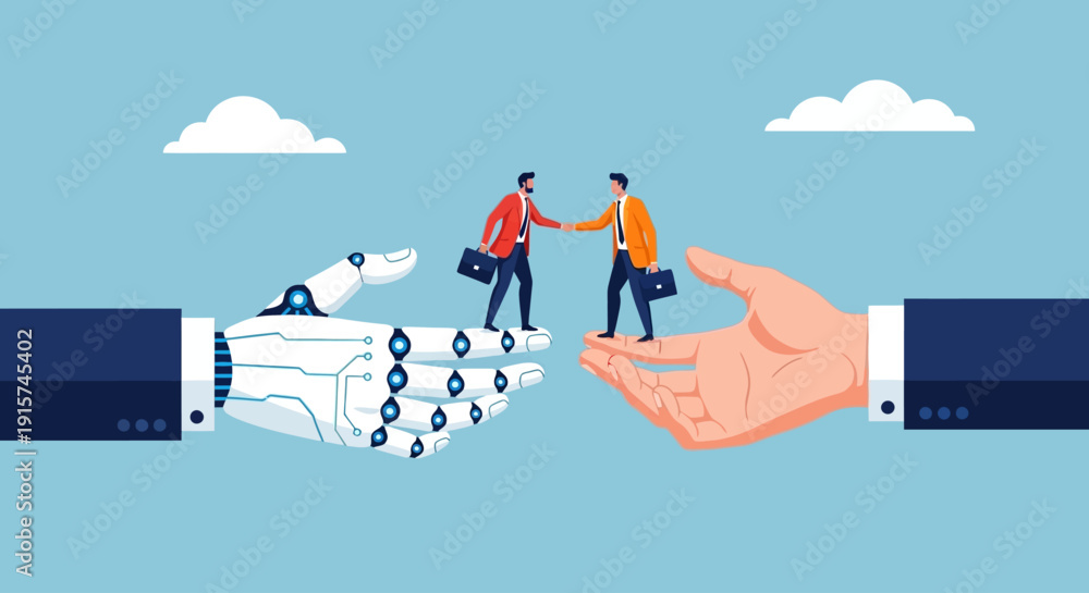 Fototapeta premium Business partnership handshake illustration depicting cooperation and teamwork between two individuals