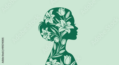 Elegant woman's silhouette with floral design elements
