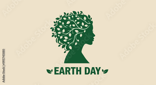 Woman with leaves in hair for Earth Day eco friendly concept