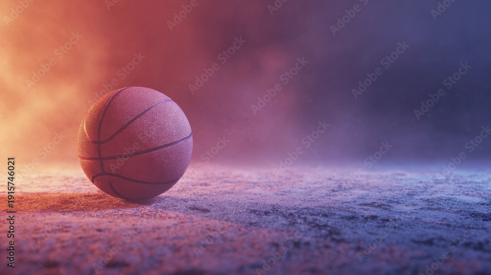 Fototapeta premium • Textured basketball court background with warm lighting and dynamic motion blur
