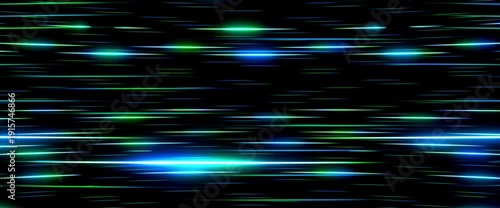 Futuristic horizontal glowing light trails and motion blur background loop