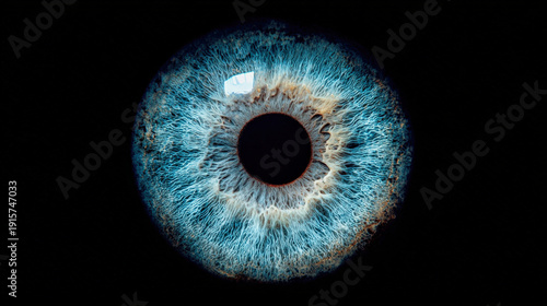 Close-up view of a human eye with colorful patterns and details