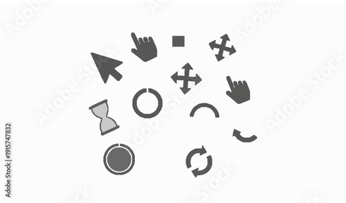 Gray Mouse Click Cursor and Loading Icons Solid UI Pointer Vector Pack